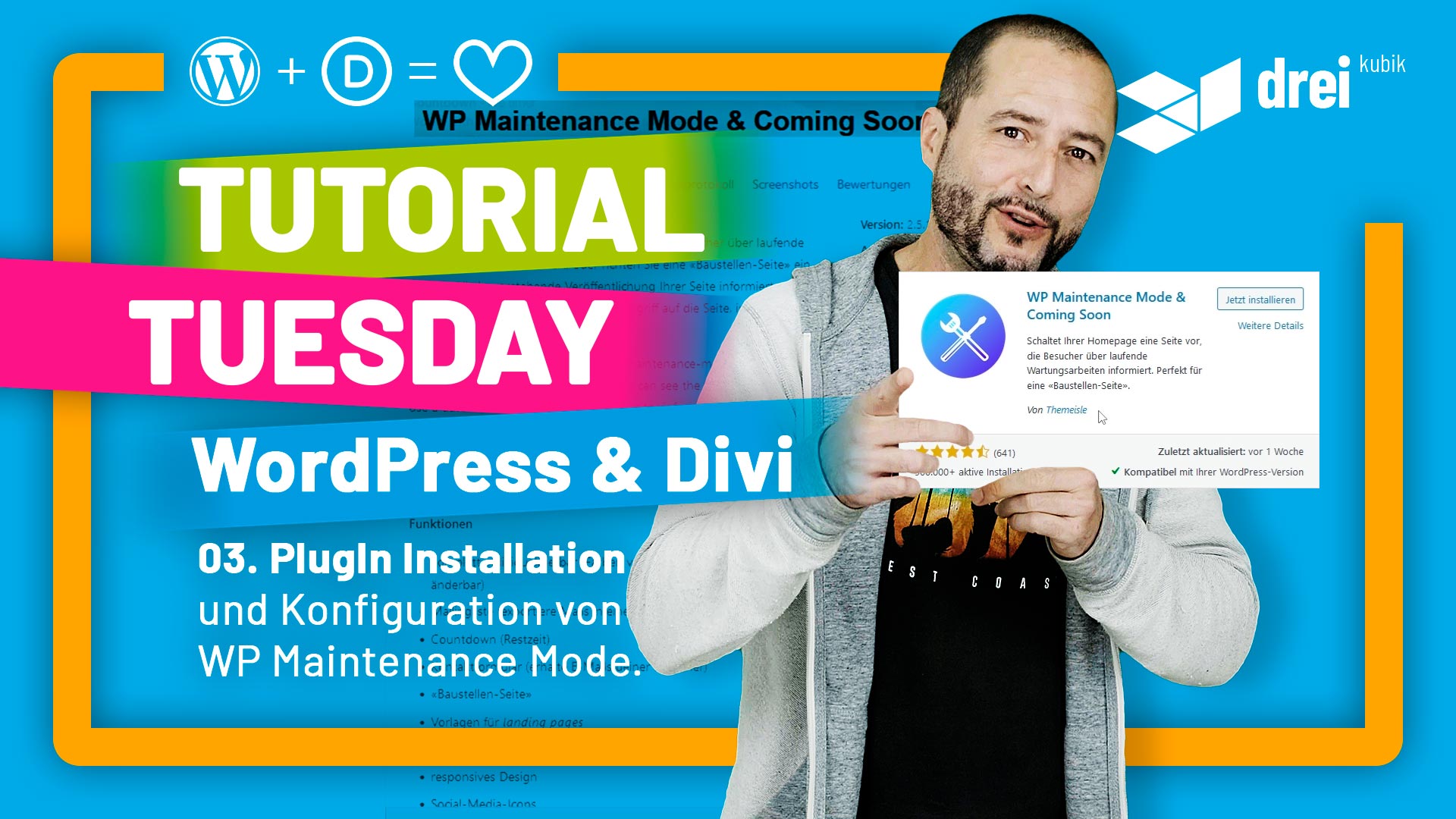 2022 10 03 drei kubik wordpress divi tutorial 03 plugin installation wp maintenance mode 1920x1080 th