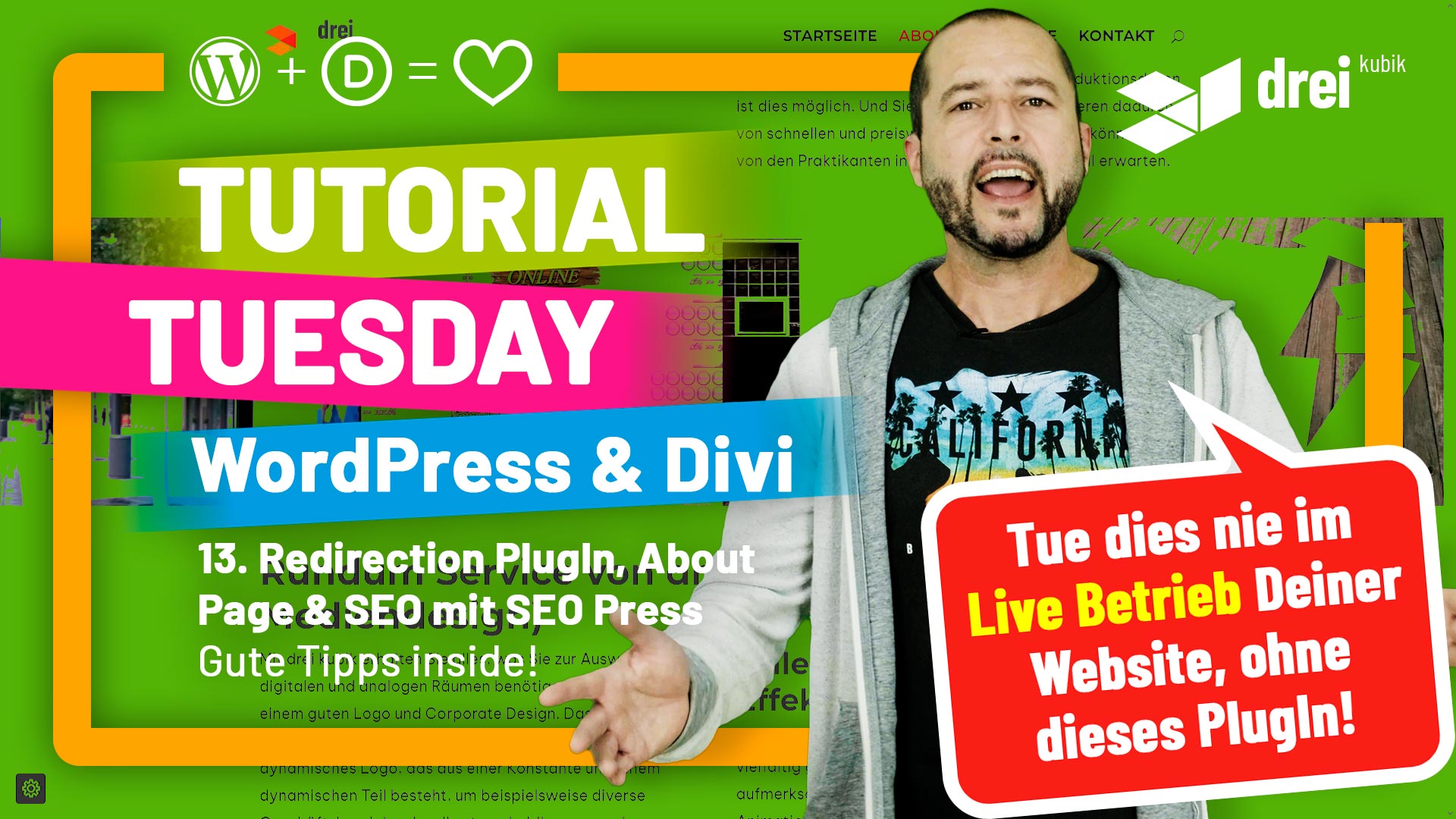drei kubik wordpress divi tutorial 13 about page and redirections plugin