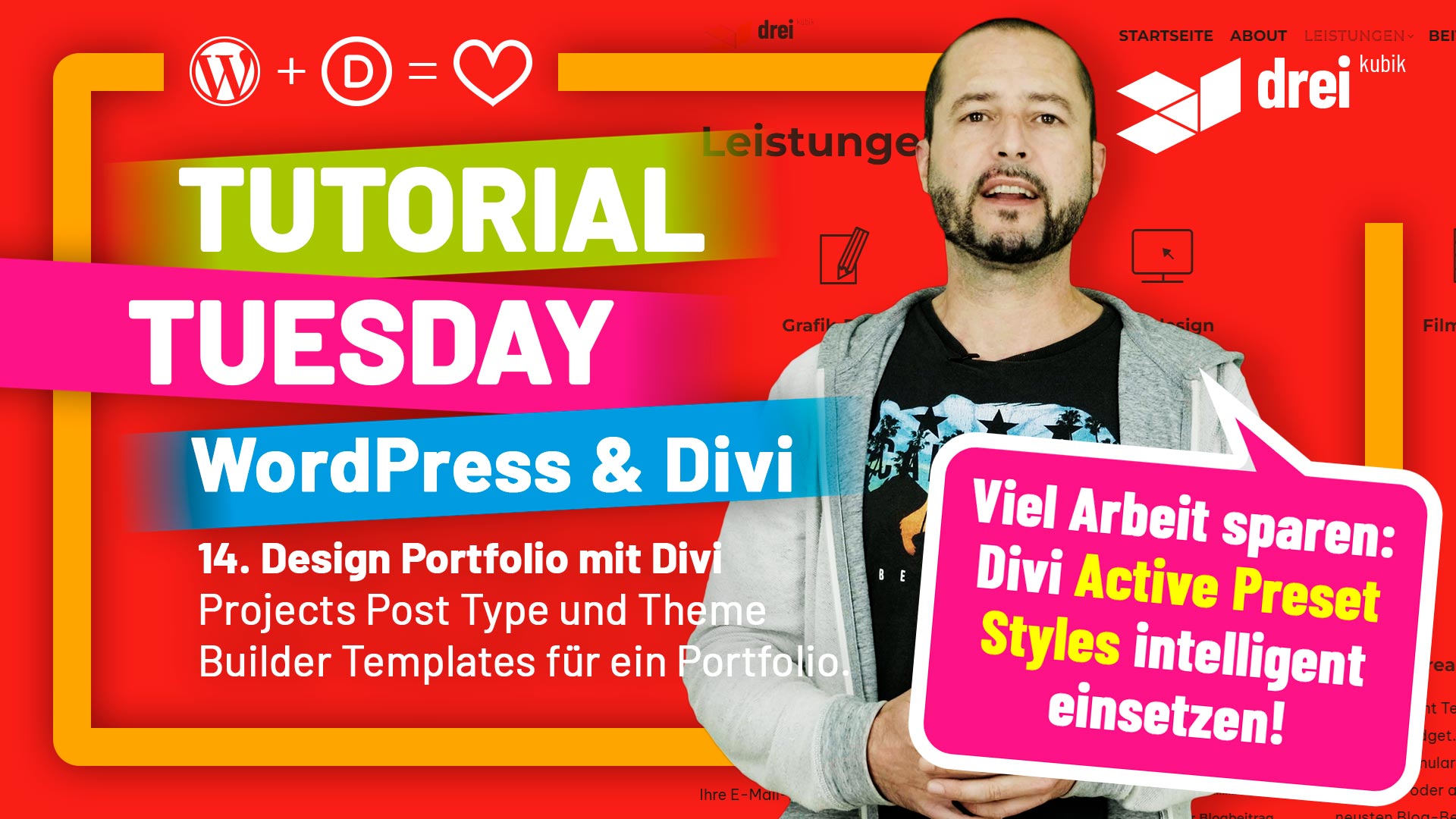 drei kubik wordpress divi tutorial 14 portfolio projects post type theme builder templates